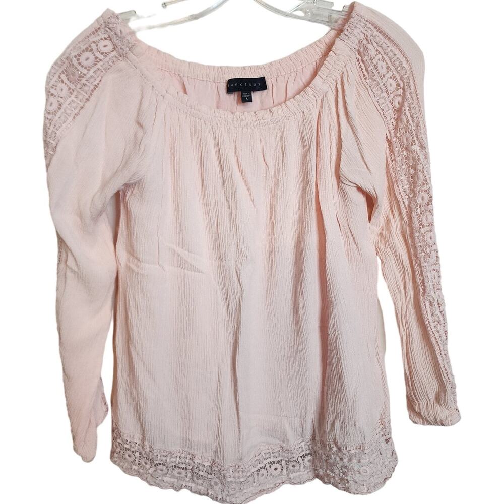 Sanctuary Light Pink Off Shoulder Open Knit Sleeve Blouse, Small